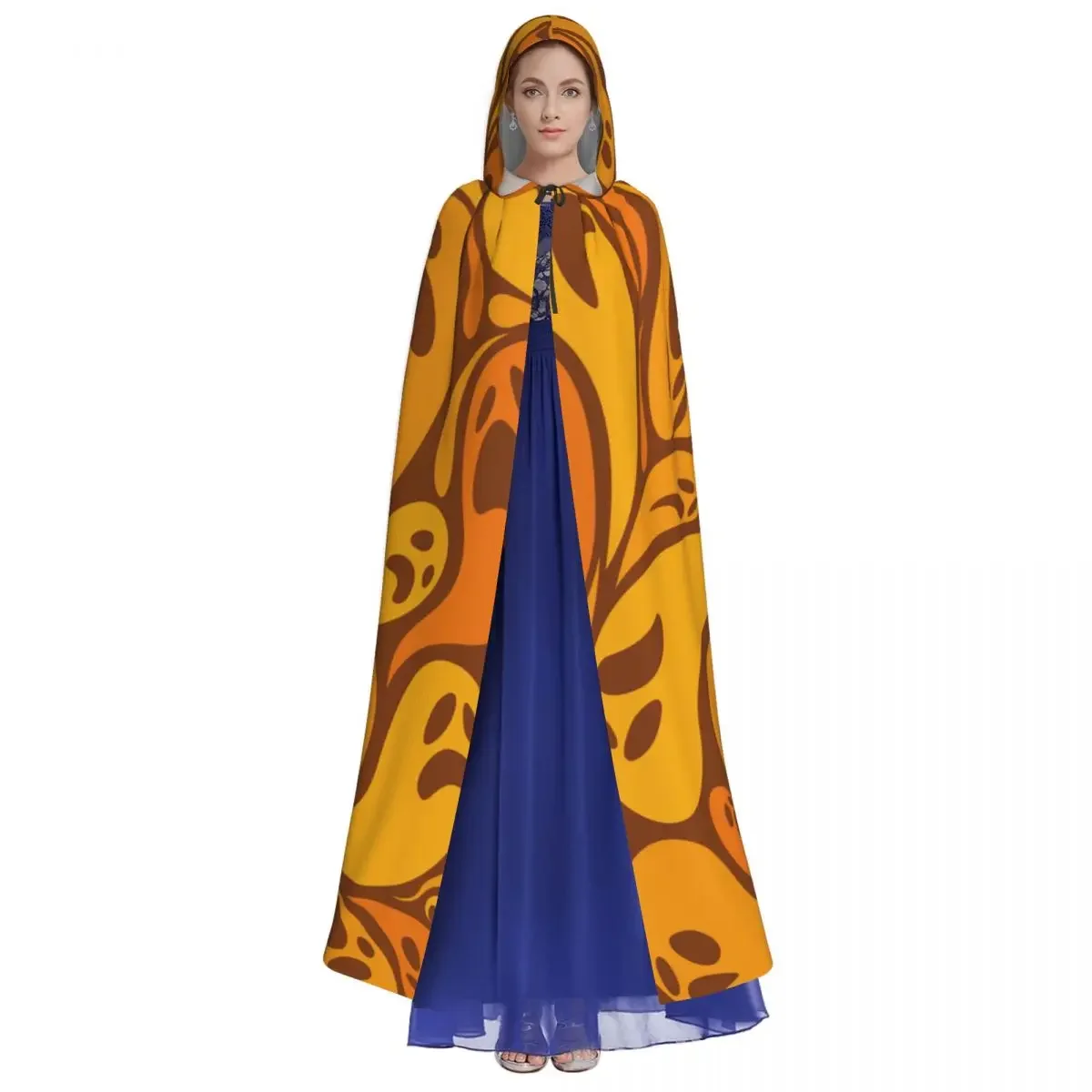 Adult Halloween Halloween Ghosts Pattern Cape Hooded Medieval Costume Full Length Dress Coat