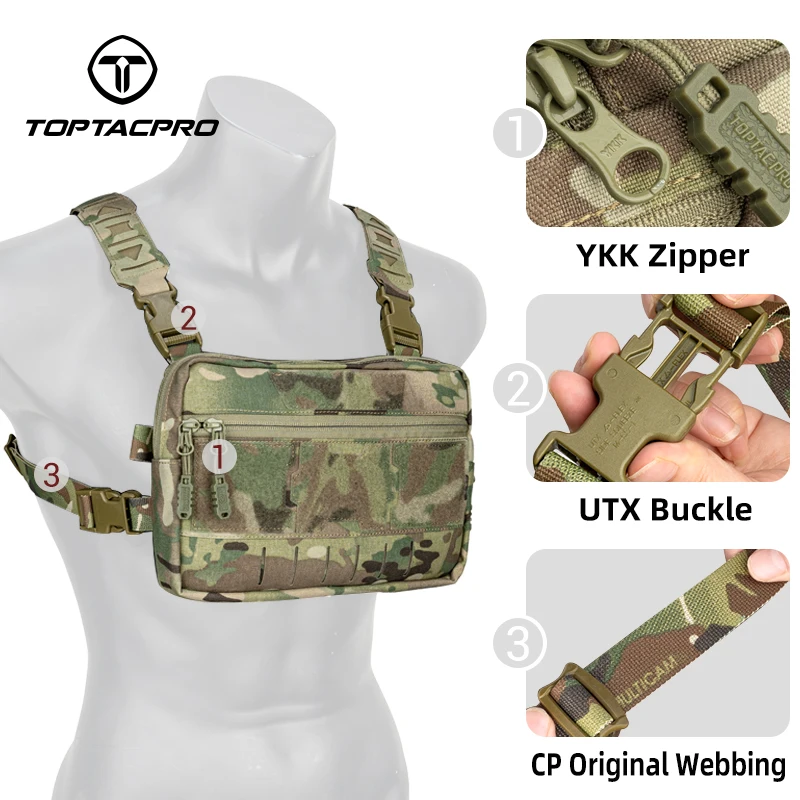 Imagem -03 - Toptacpro Tatcical Chest Rig Bolsa Bolsa de Reconhecimento de Peito Molle Pacote de Alça de Ombro Frontal 8511