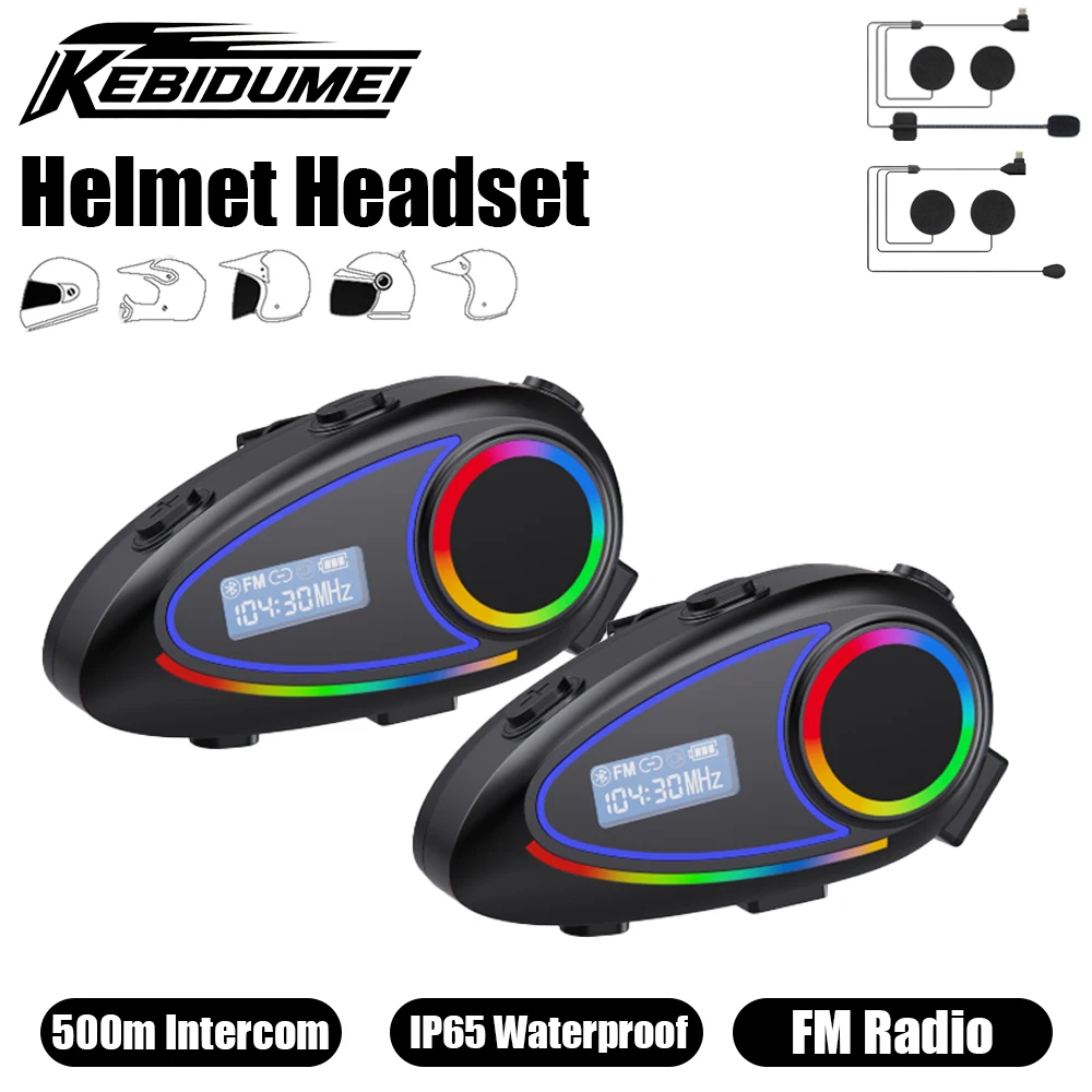 

KEBIDUMEI K18 500m Motorcycle Intercom Helmet Headset Bluetooth6.0 Speaker Stereo Music Sharing Headphone Motorcycle Accessories