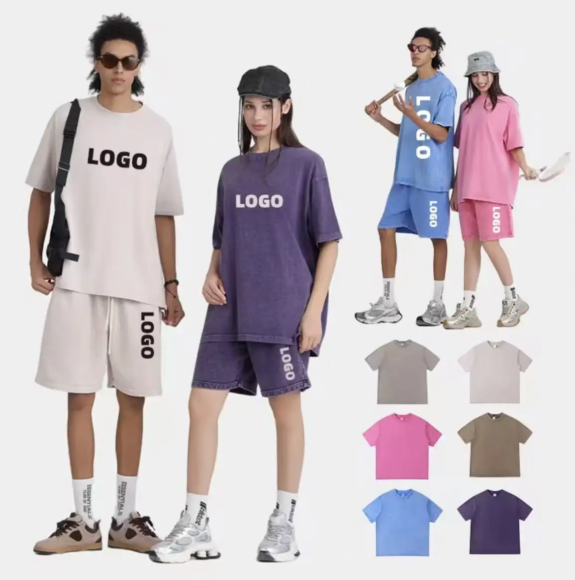 280 grams cotton extra-large heavyweight men's round-neck short-sleeved T-shirt with water-washed wax-dyed distressed custom log