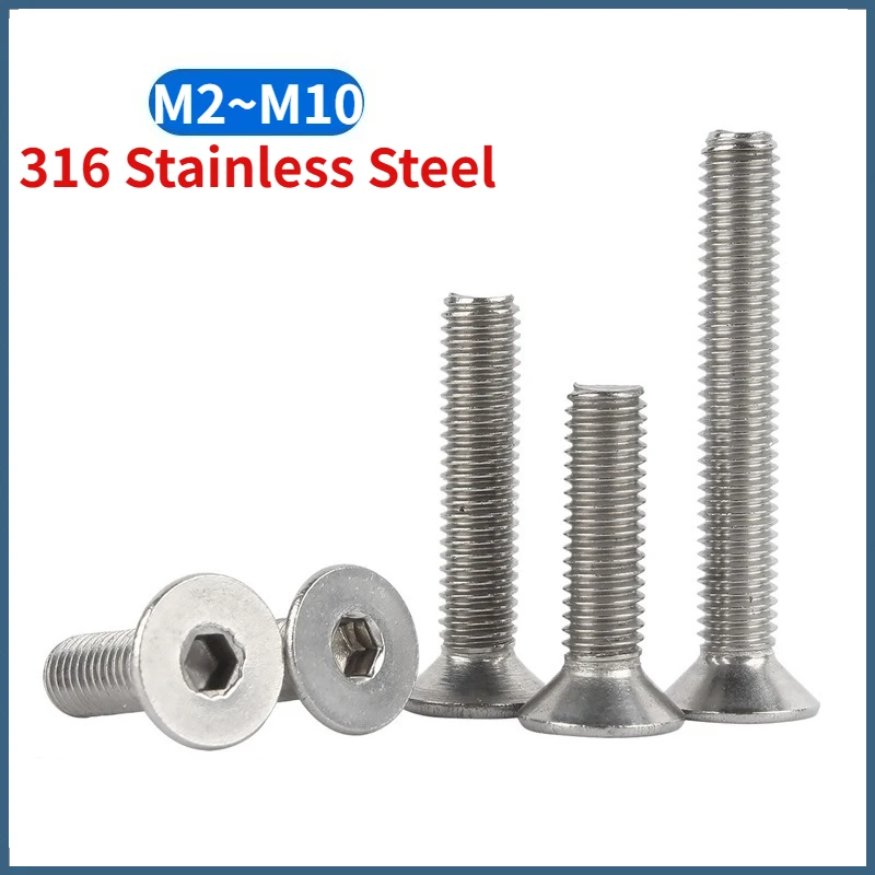 M2 M2.5 M3 M4 M5 M6 M8 M10 316 Stainless Steel Hexagon Hex Socket Head Flat Countersunk Allen Bolt Screw