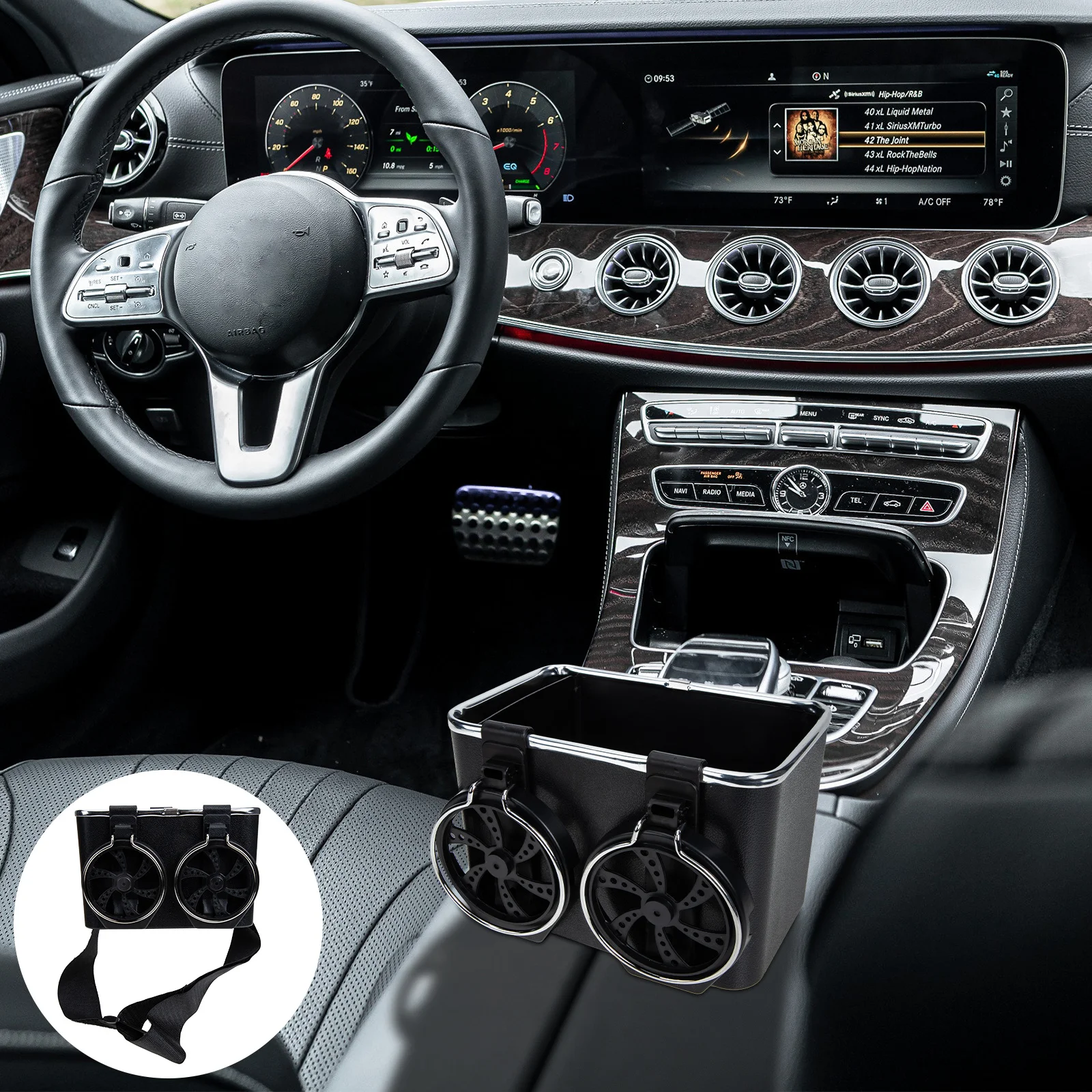 صندوق تخزين مسند ذراع السيارة قابل للتعديل 180 درجة حامل الكأس التقليب سعة كبيرة تصميم بسيط ABS الفولاذ المقاوم للصدأ الأوسط #5