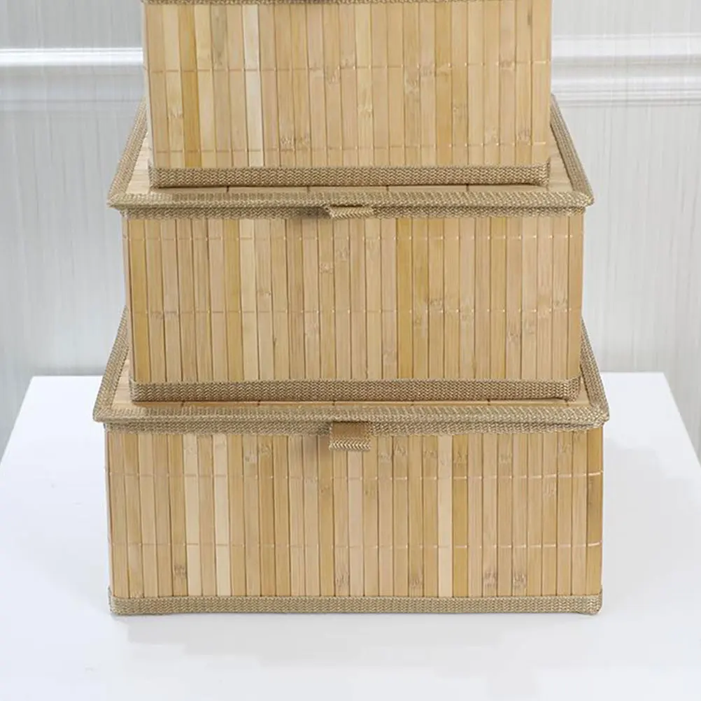 

Bamboo Storage Baskets Desktop Organizer Large Capacity Lidded Basket for Home Sundries Holder Smooth Wicker Bin Toilet