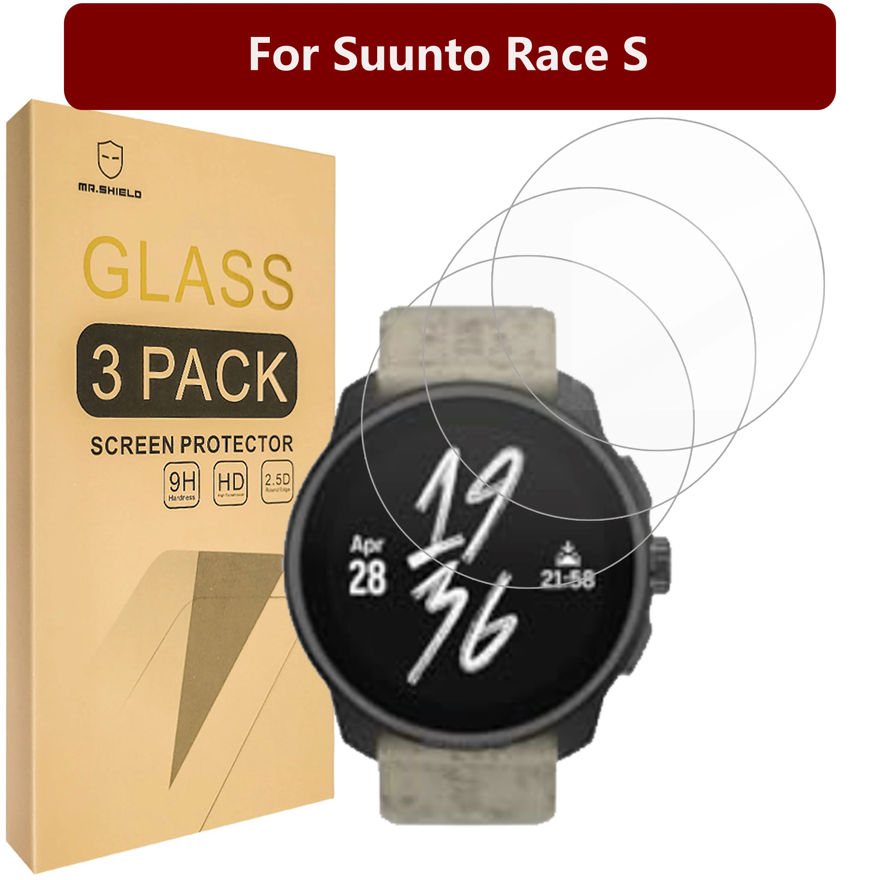 Mr.Shield Screen Protector compatible with Suunto Race S [Tempered Glass] [3-Pack] [Japan Glass with 9H Hardness]