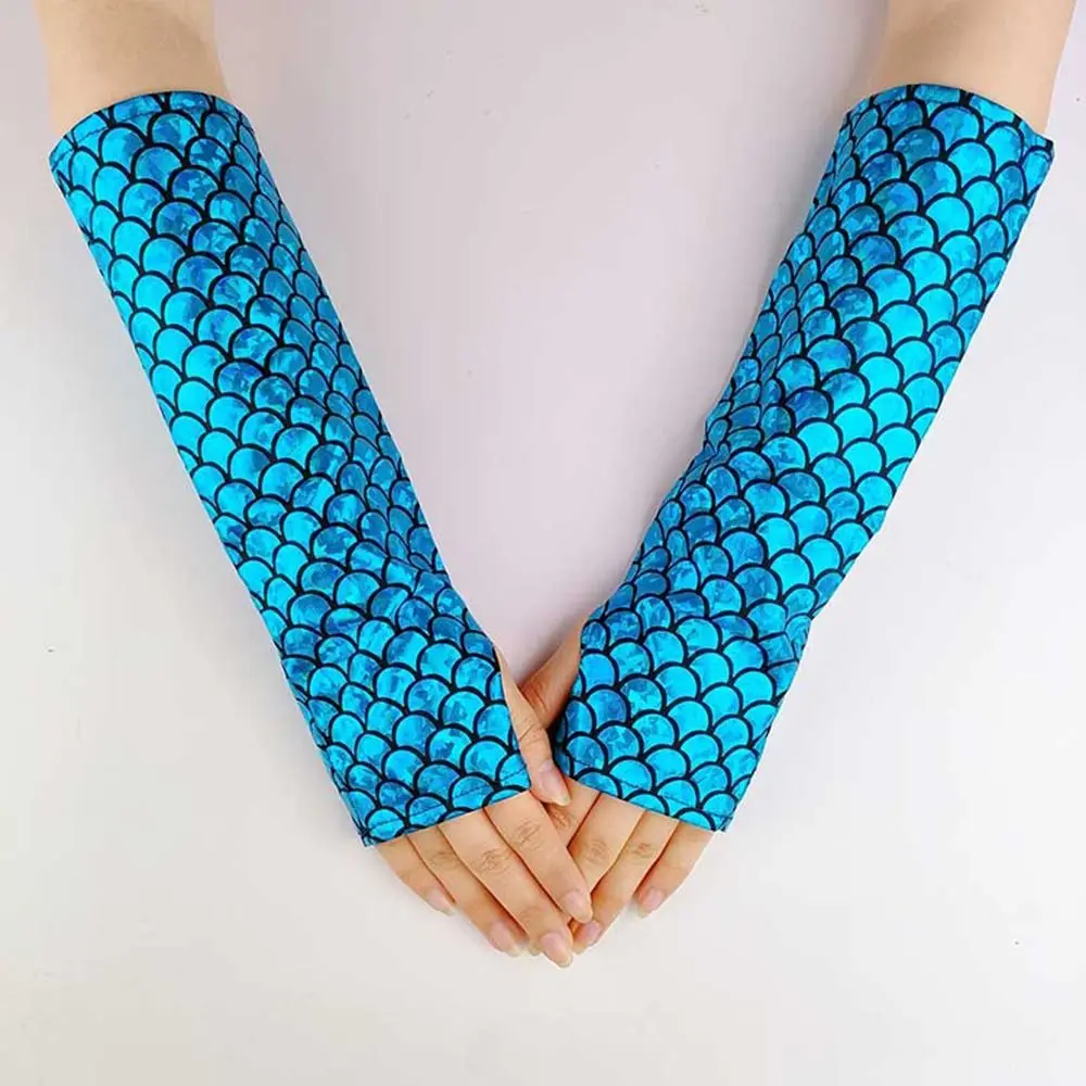 Phantasie bunte finger lose Handschuhe Fischs chuppen lange Cosplay Handschuhe Gothic Fäustlinge Party