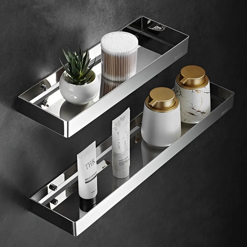 Sliver Bathroom Shelf 304 Stainless Steel Shower Soap Shampoo Holder Bath Storage Rack Nail Punch Wall 30-50CM Black New Arrival