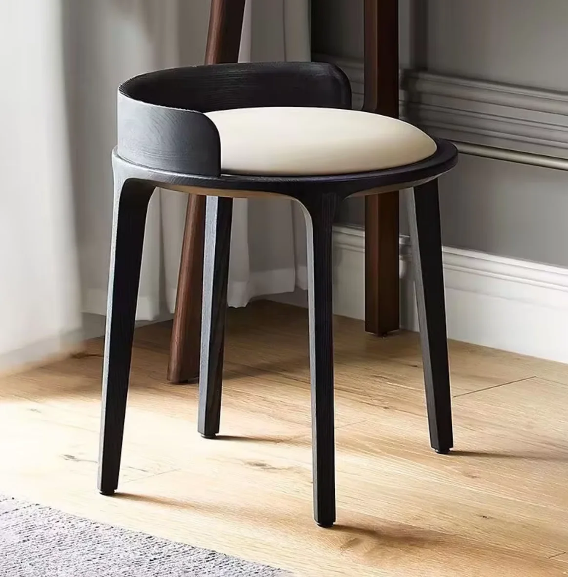 Custom Mid- Designer Solid Wood Nordic-style Minimalist Vanity Stool Armless Soft Bag Seat For Home Makeup Vanity Dining Spare