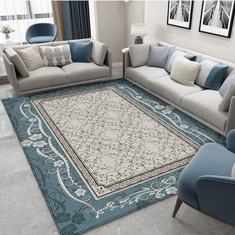 Classical Elegant Blue Rug Retro Living Room Rugs Bedroom Carpet Modern Home Living Room Decoration Floor Lounge Mat