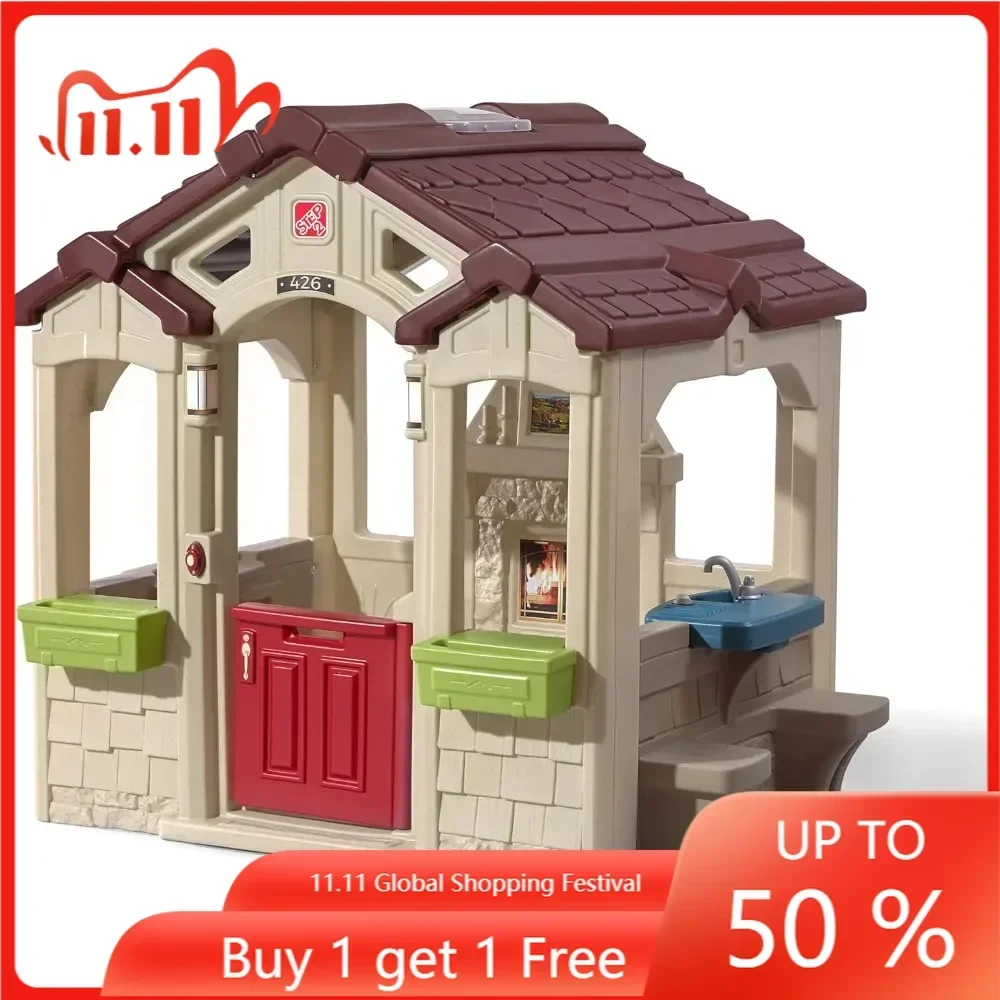 

Charming Cottage Kids Playhouse, Indoor and Outdoor Playset,Toddlers 2+ Years Old, Easy to Assemble Backyard Discovery Playhouse