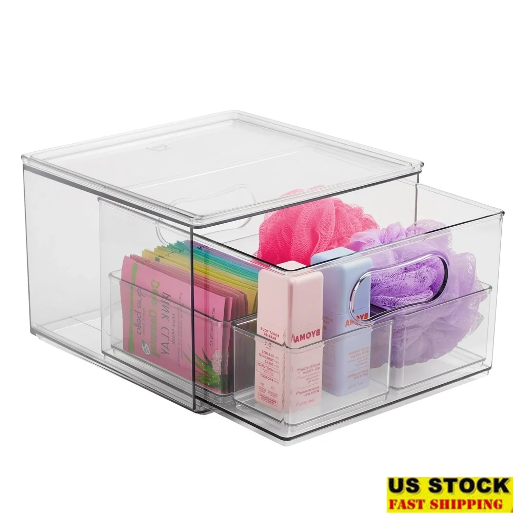 

4 Piece Modular Storage Bins Clear Plastic Organizers Stackable Durable Home Organization Bins Kitchen Toy Crafts Storage System