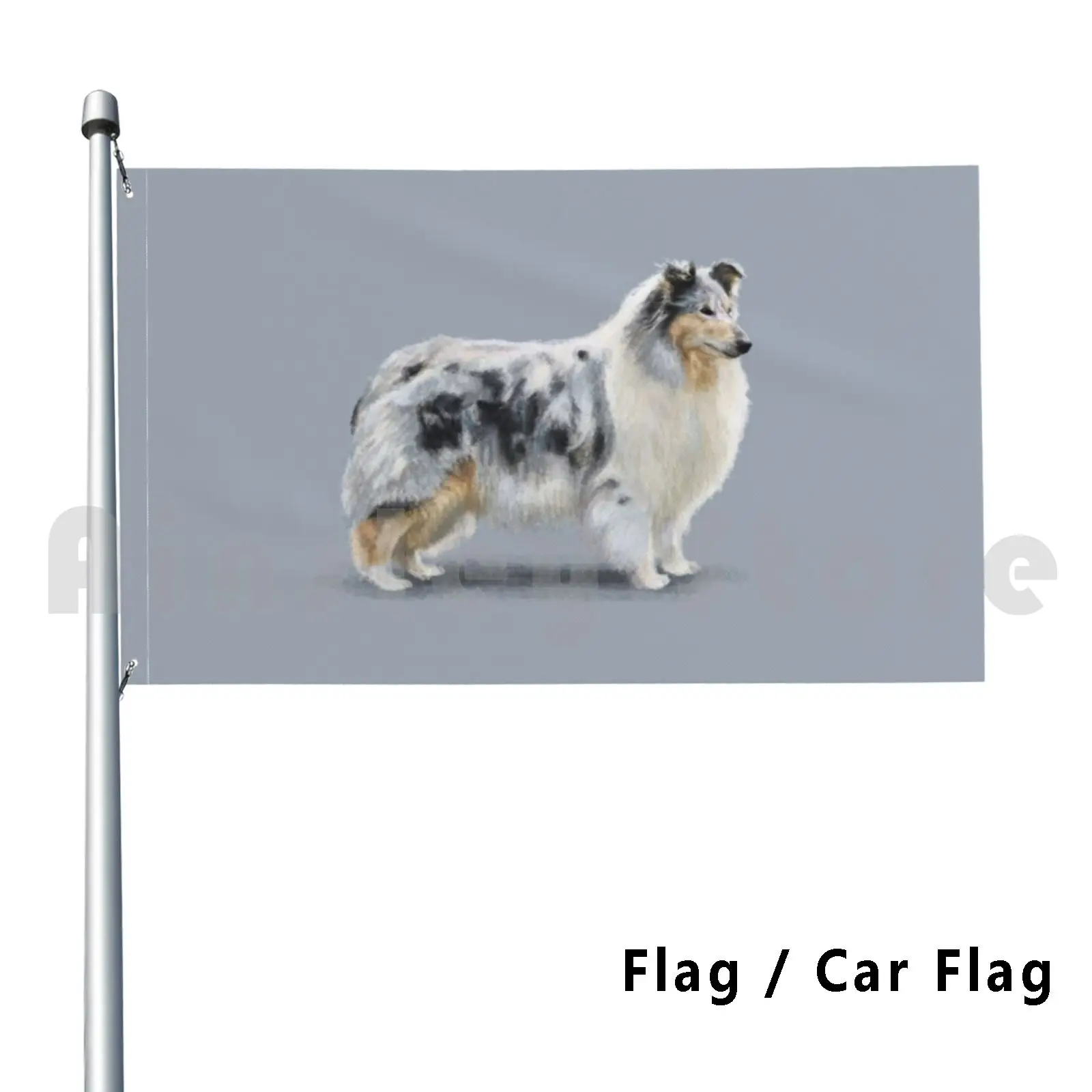 Bandera Merle Rough Collie, bandera para coche, pestañas divertidas, Collie Rough Collies, perros, razas, perrera Kc