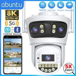 15MP 8K Wifi Camera Outdoor Three Lens Three Screens Video Surveillance Camera 2.4G/5G Night Vision Human Detection Security CAM