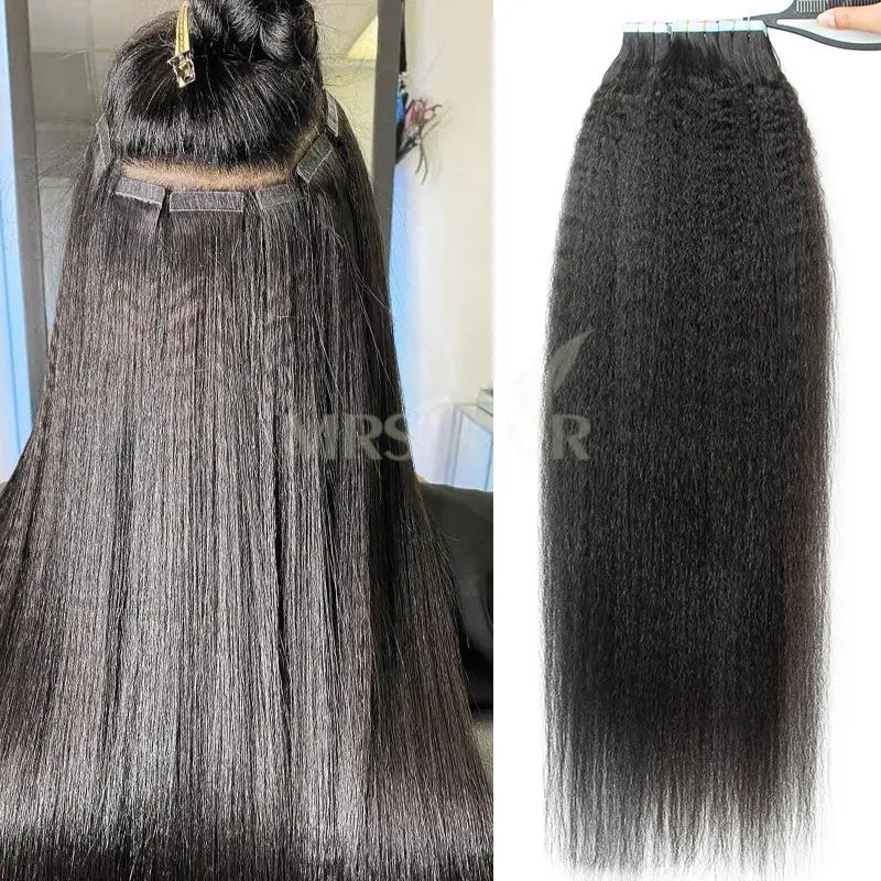 26인치, 28인치, 30인치 곱슬 스트레이트 테이프 인 헤어 익스텐션, 인모 큐티클 레미 야키 테이프 인, 천연 헤어 익스텐션 20개/팩