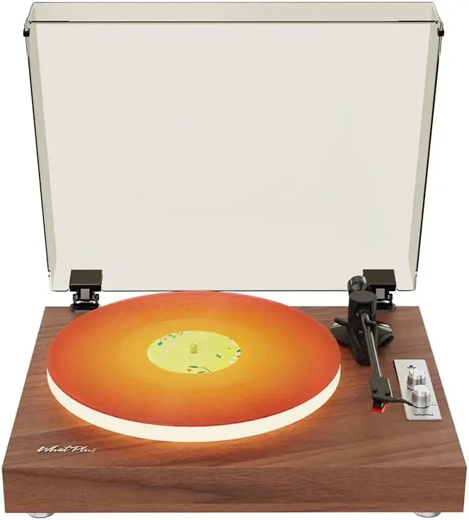 Bluetooth Record Player Speakers Illuminated Platter Vintage Wooden Design RCA Output 3.5mm Input Ideal Home Listening Decor