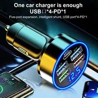 250W PD Car Charger QC3.0 Fast Charge 6-in-1 Car Cigarette Lighter Plug 6 Port Car Charger Flash Charge with Digital Display
