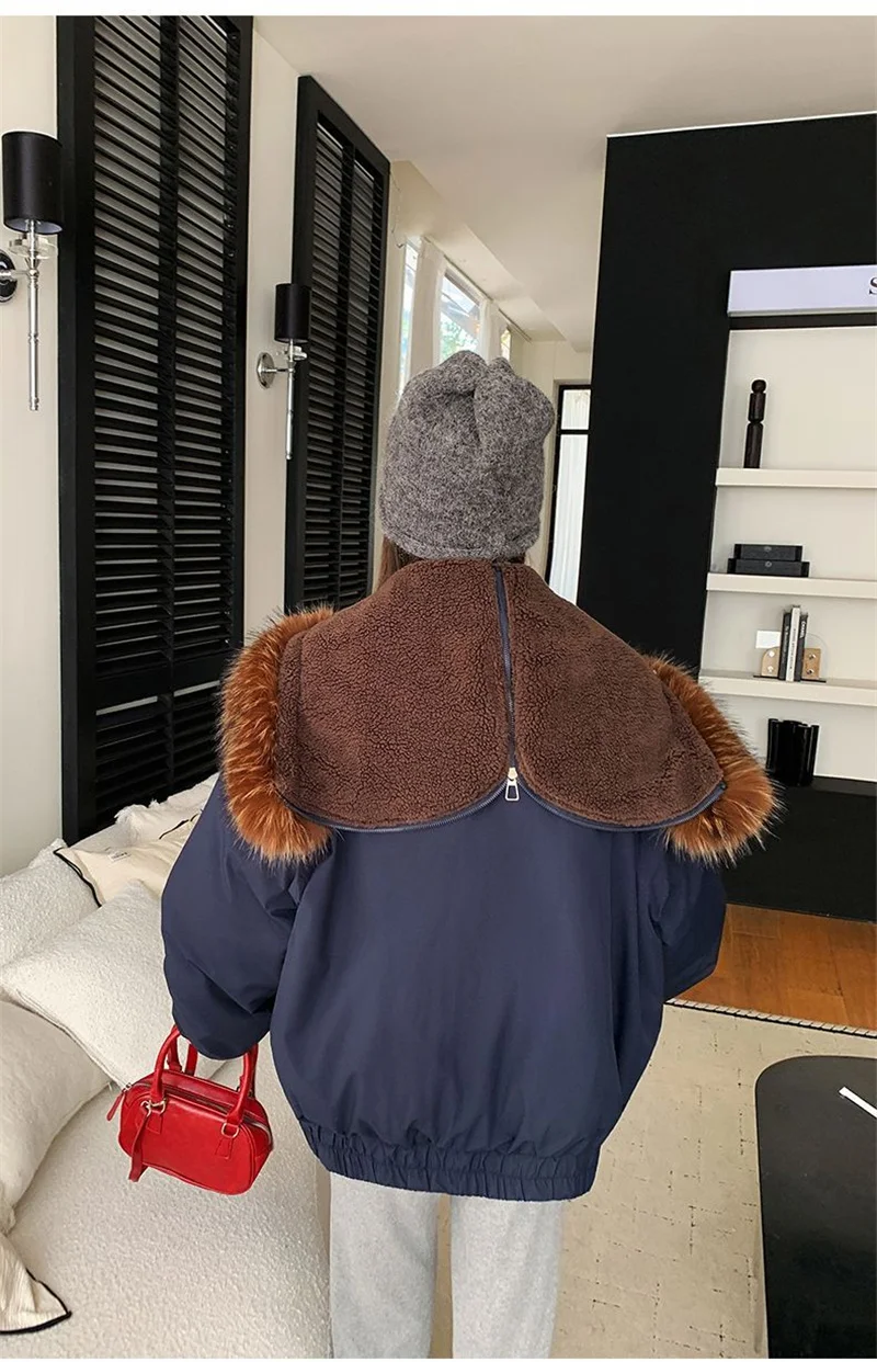Warm Down jacket Ladies Pai Overcome Winter 2026 New Cotton Padded Coat Women Parkas Horn Hooded Outcoat Big fur collar Overcoat