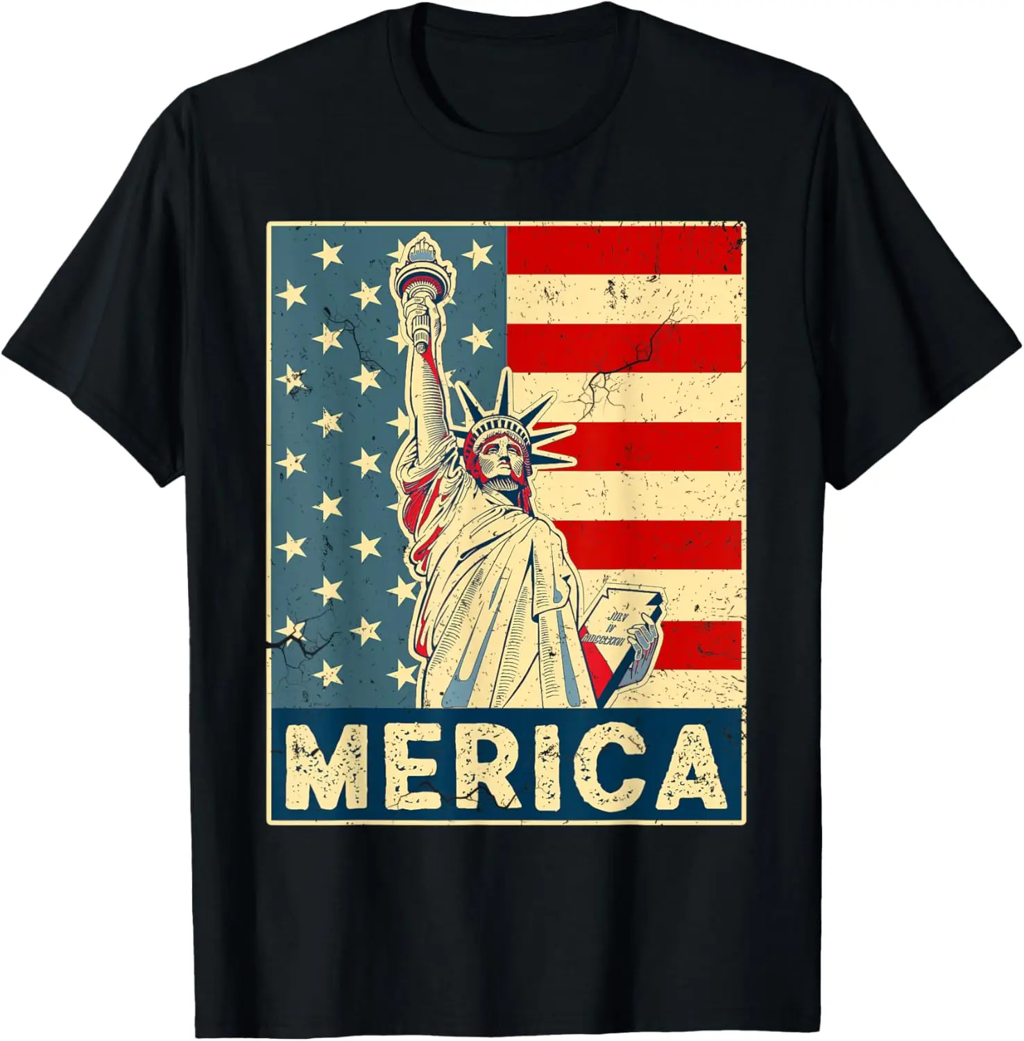 

Retro Merica Statue Of Liberty American Flag Indepedence Day T-Shirt