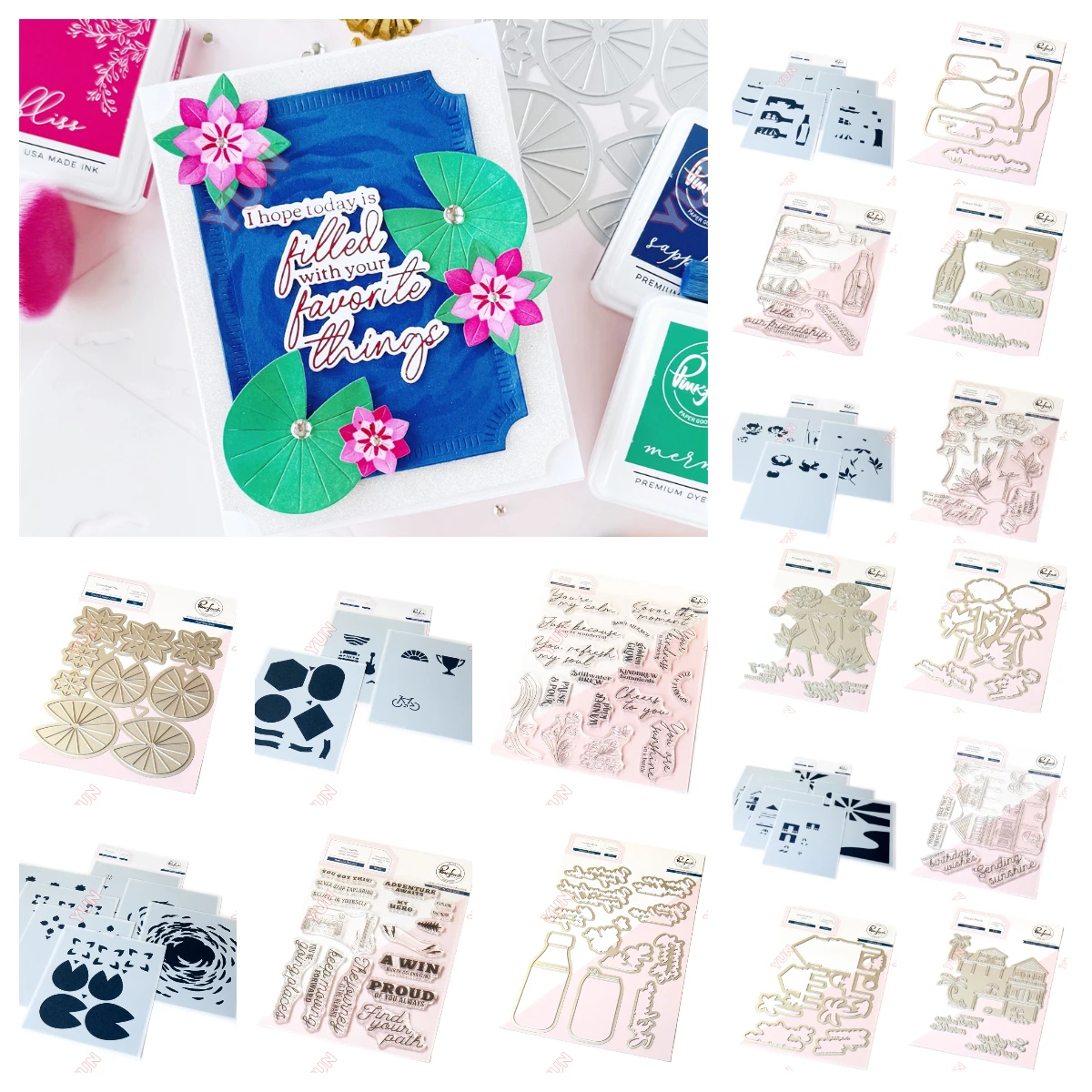 

Pink Fresh 2025 New Release Sippable Scenes Die Stencil Sentiments Stamps Hot Foil Dies DIY Scrapbooking Greeting Card Handmade