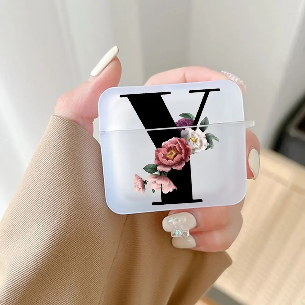 Flowers Initial Letter A To Z Case for Airpods 4th 4 3rd 3 2 1 Pro Bluetooth Wireless Earphone Protective Covers Air Pods