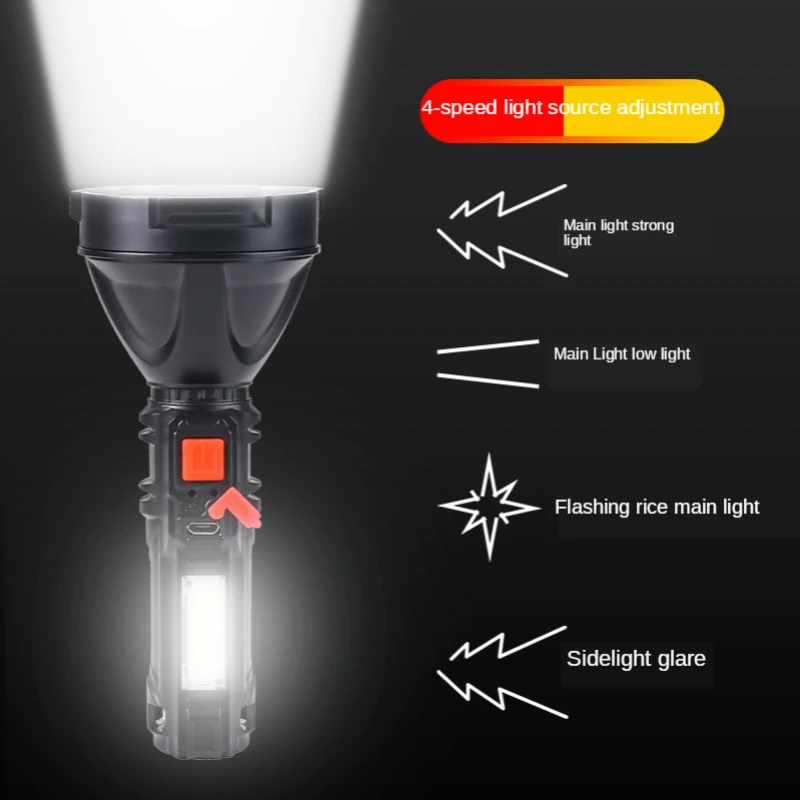 Outdoor Portable LED COB Dual Light Source Flashlight Super Bright Long-Range Tactical Torch USB Rechargeable Emergency Lantern