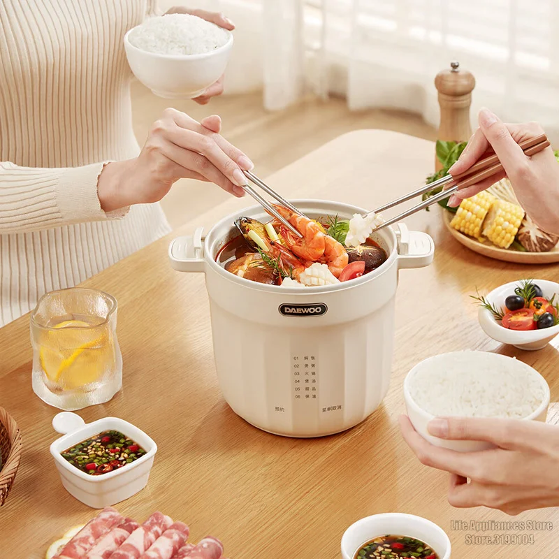 DAEWOO 1.2L Mini cuociriso Smart Electric Multi Cooker per dormitorio domestico 24H Timing Auto Keep Warm stufato zuppa Porridge Noodles