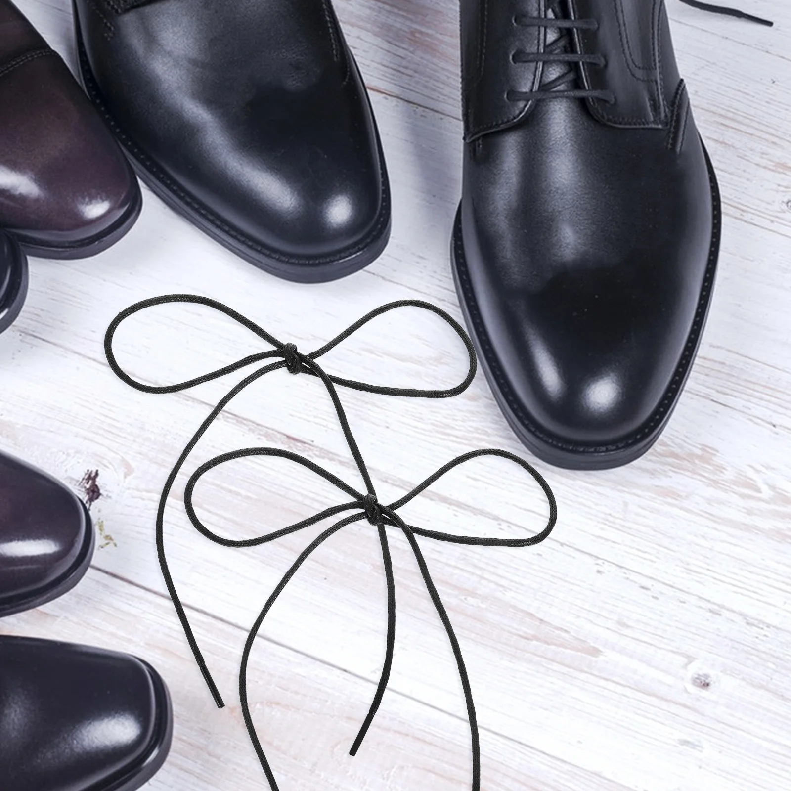 

4pcs Round Waxed Cotton Shoelaces 0.32Cm Thick Black For Dress Shoes Boots Sneakers Skate Hiking Replacement Laces Sport Shoes