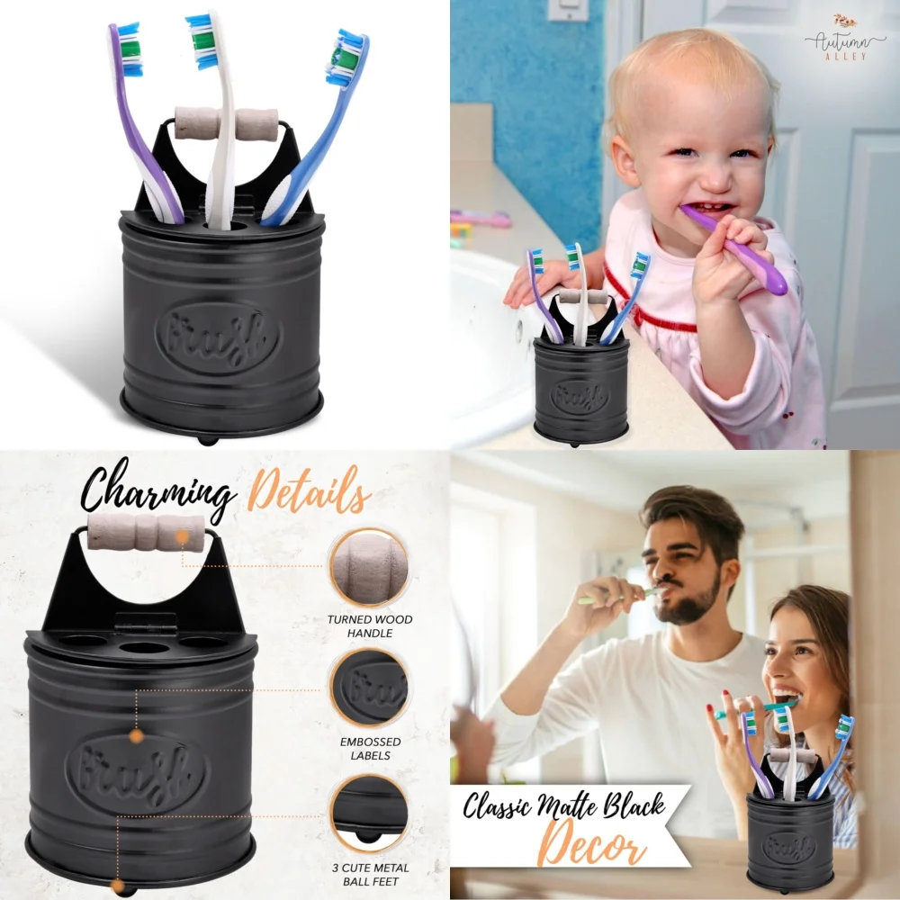 

Black Farmhouse Toothbrush Holder for Bathroom Rustic Style Accessories Autumn Alley Design Home Decor Organizer Wall Mount