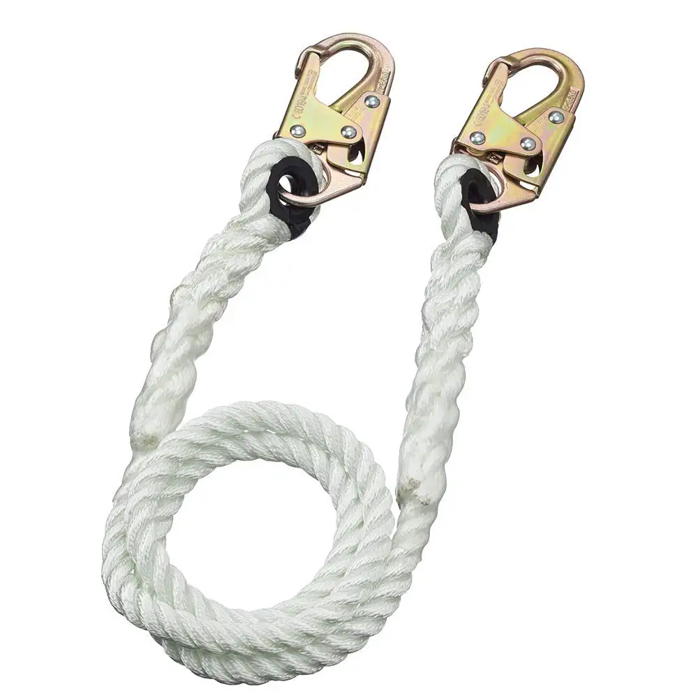 

Fall Protection Lanyard with Rope and 2 Snap Hooks, 4 ft White Safety Restraint