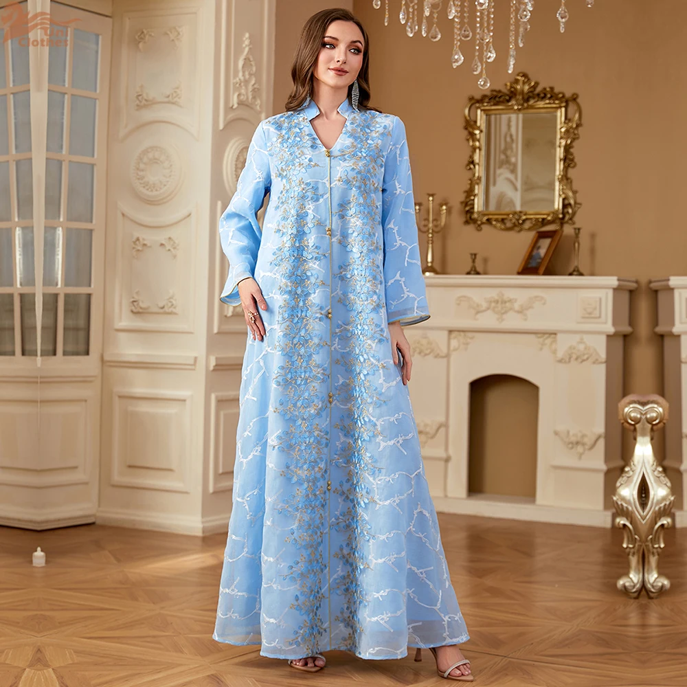 

Eid Mubarak Djellaba Ramadan Muslim Women Maxi Dress Embroidery Dubai Abaya Kaftan Islam Jalabiya Gown Femme Musulmane Vestidos
