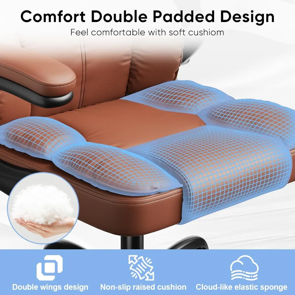 Executive Leather Office Chair, Computer Chair with Thick Cushion & Lumbar Support  with Adjustable Headrest & Armrests,Brown