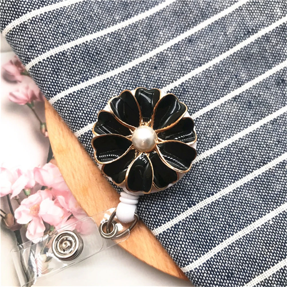 Flower Durable ID Card Work Card Business Card Card Holder Clip Nurse Doctor Badge Holder Clip Name Card Holder ID Badge Holder