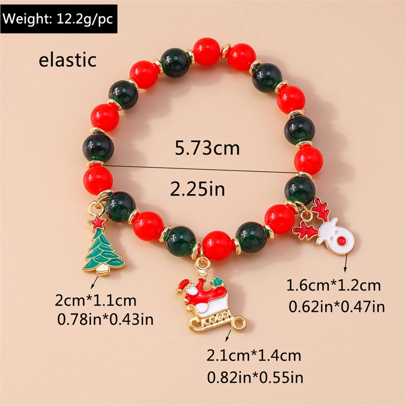Modisches handgefertigtes Perlenarmband für Damen, Weihnachtsbaum-, Hirsch- und Glockenanhänger, Armband für Mädchen, Freundschaft, Party, Festival, Schmuck, Geschenke – Detail 14