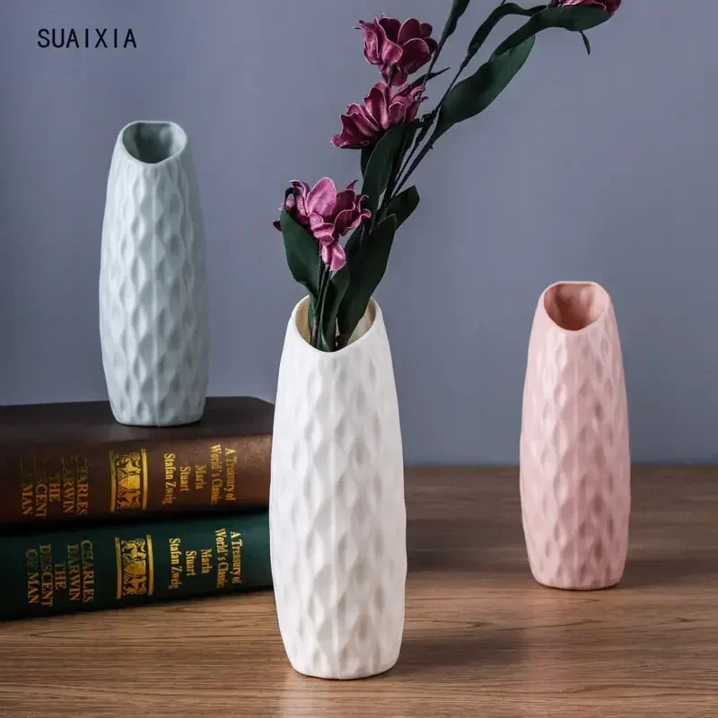 1pc Origami Plastic Vase White Imitation Ceramic Flower Pot Flower Basket Flower Vase Decoration Home Nordic Decoration Hot Sale