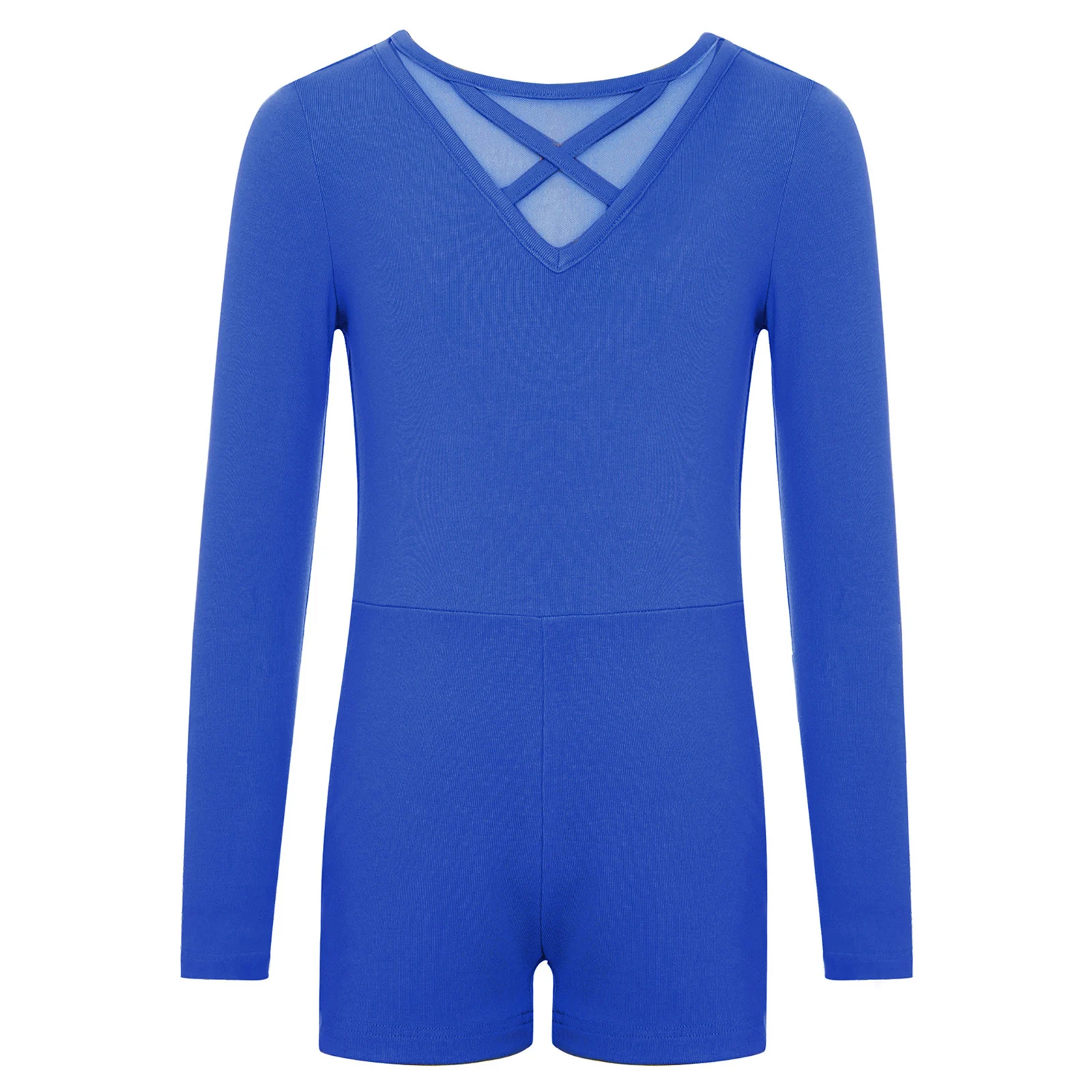 Dziecięcy dziewczęcy kombinezon gimnastyczny z przezroczystej siateczki, strój do baletu, body z krzyżującymi się ramiączkami z przodu i z tyłu, długi rękaw, odzież taneczna.