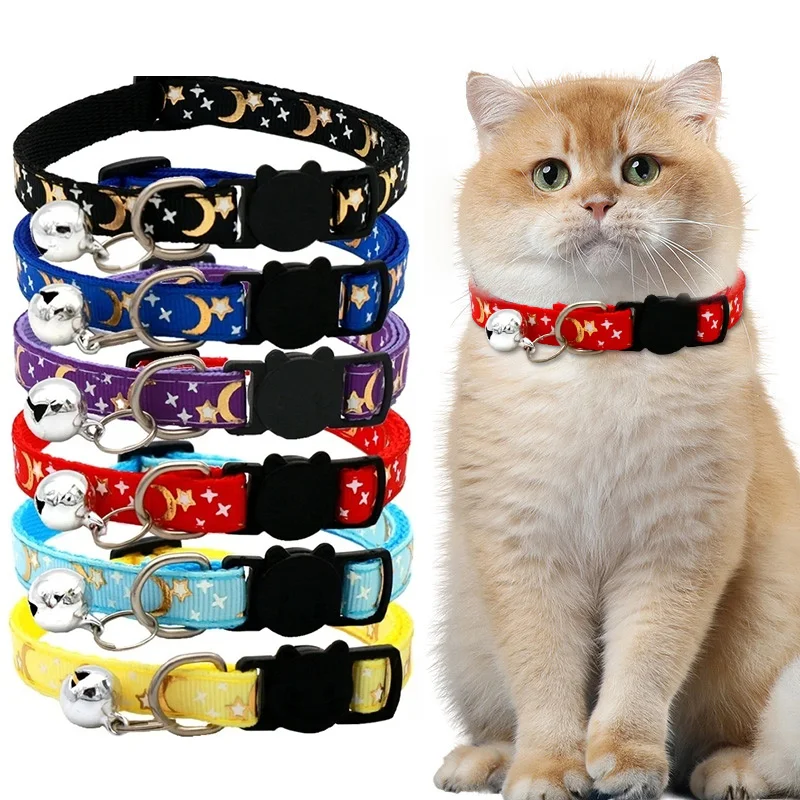 

Personalized Pets Cat Collar Star Moon Pattern with Bells PP Material Safety Buckle Accessories for Cats Harness Supplies