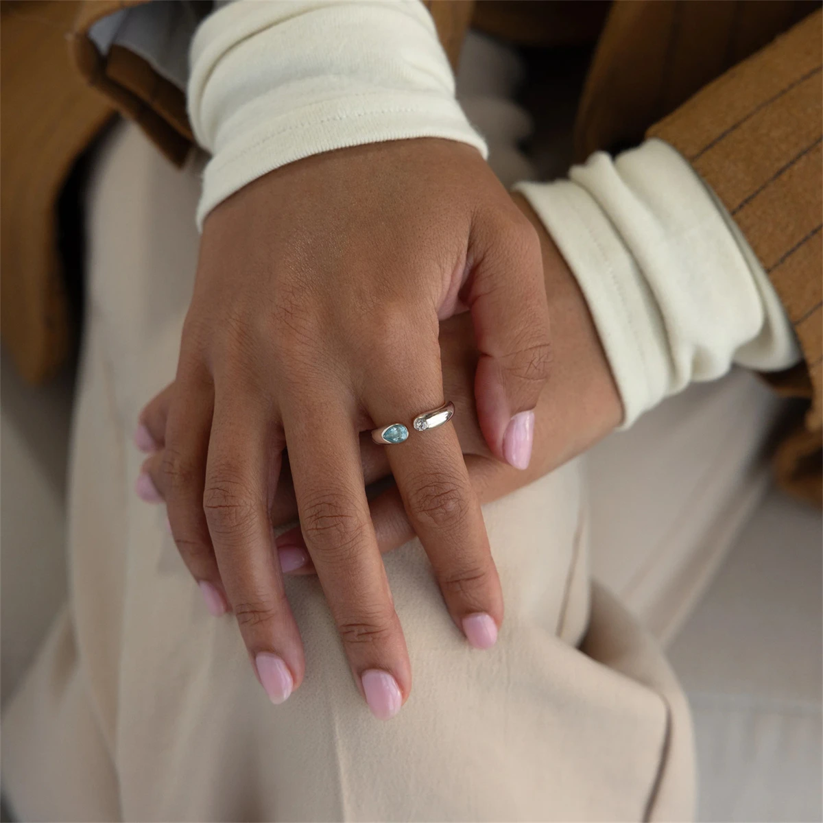 3-teiliges Set 18K Vergoldete Edelstahl Offene Ringe für Damen Bunter Kristall Zwei-Stein Stapelbare Fingerringe Schmuckgeschenk – Detail 4