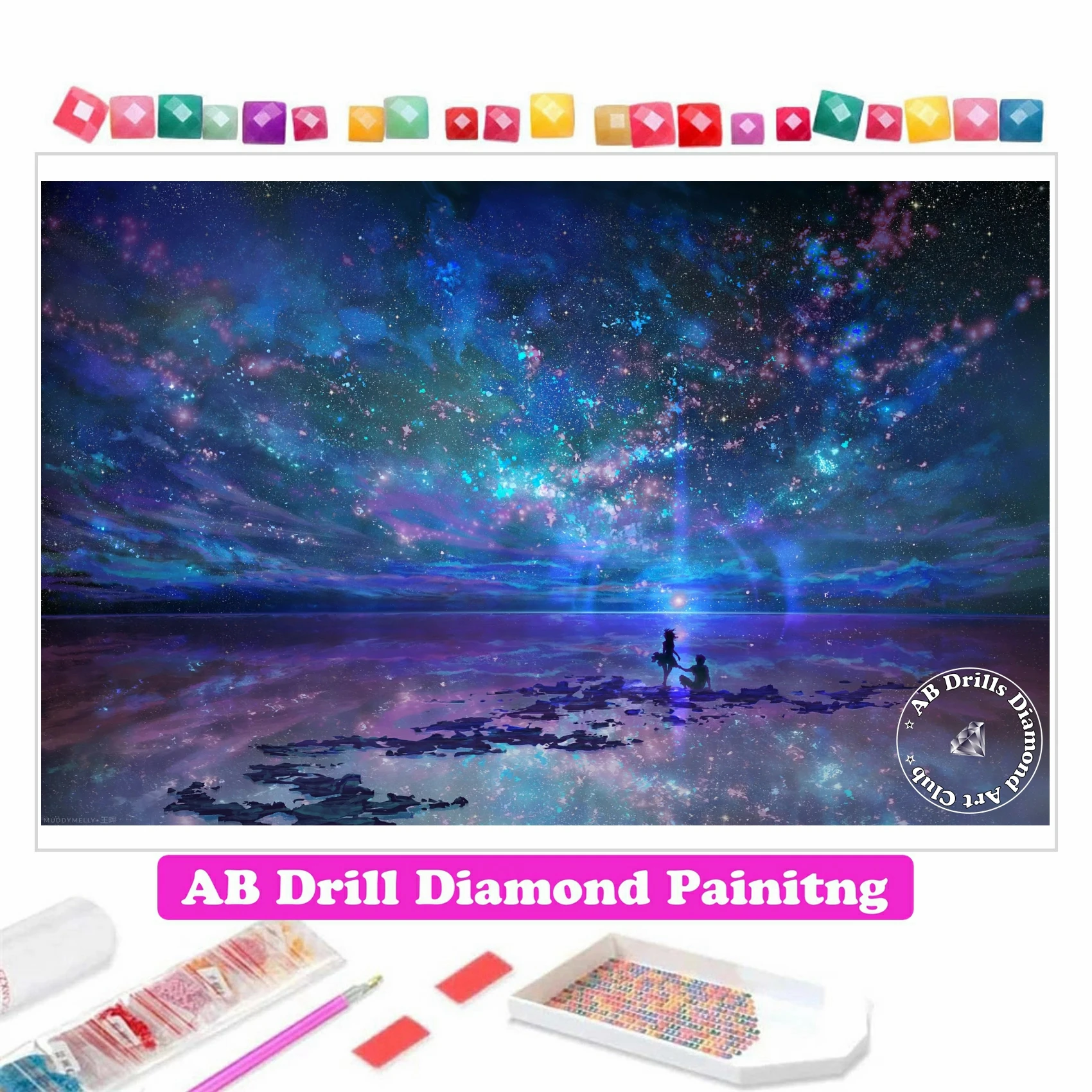 

Ocean Stars Sky and You AB Drill Diamond Painting Embroidery Fantasy Dream Landscape Art Cross Stitch Handmade Craft Home Decor