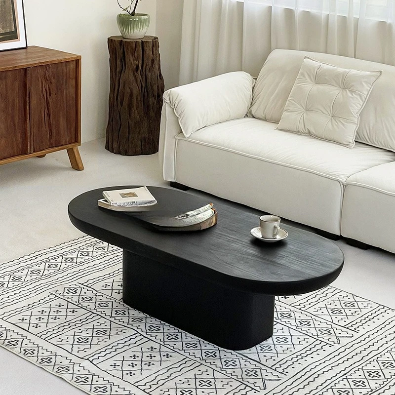 

Medieval wabi-sabi black coffee table, solid wood home living room oval, tea table creative B & B, low table furniture