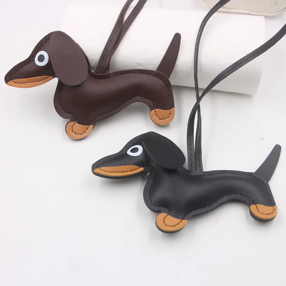 Car Dachshund Dog Keychain Fashion PU Leather Dog Keychains For Women Bag Pendant Jewelry Trinket Key Ring Key Holder Gift