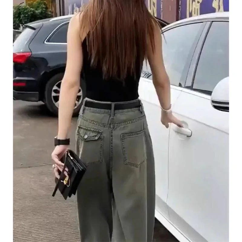 유럽 여성 캐주얼 데님 바지 2025 고급 여성 하이웨이스트 청바지 봄 여름 여성 패션 하렘 카우보이 팬츠