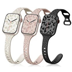 Slim Leopard Engraved Strap for Apple Watch Ultra 2 Band 49mm 44MM 42mm 40mm 41MM 45mm 38mm Bracelet for Iwatch 9 8 7 Se 6 5 4 3