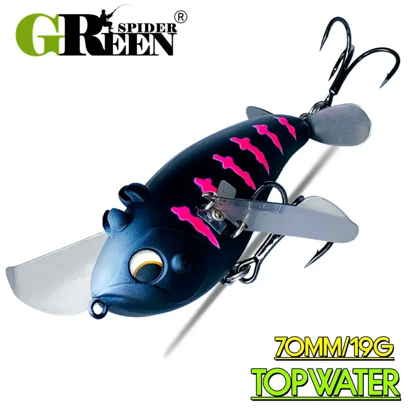 Topwater-Señuelos de Pesca de 70mm y 19g, cebos duros artificiales de Cicada simulados flotantes para perca de lubina, señuelo de pesca de hélice de ruido