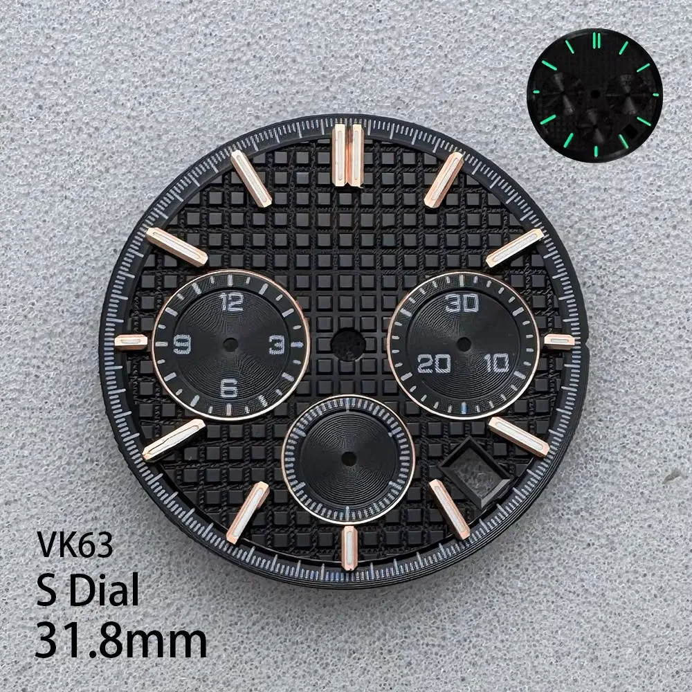 31.8mm Panda S Dial Fit VK63 Quartz Movement Green Luminous High-Quality Dial Watch Modification Accessories