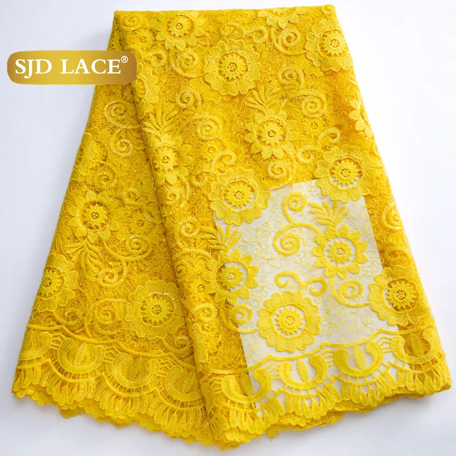 

SJD LACE Yellow African Mesh Milk Silk Lace Fabrics 5Yards 2025 Latest Nigerian French Tulle Net Lace for Women Party Dress 4435