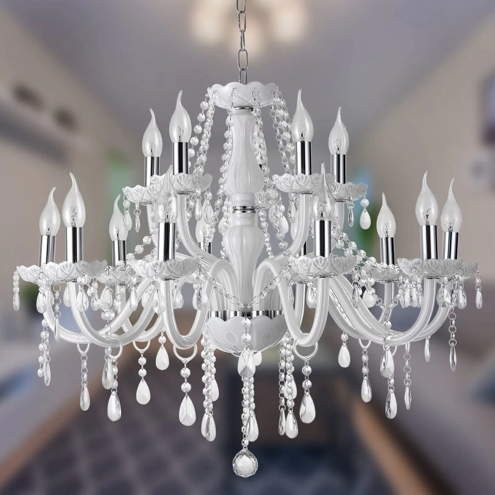 K9 White Crystal Chandelier, 15-Light Crystal for Chandelier Elegant Raindrop Light Fixture Style Luxurious Candle Chandelier