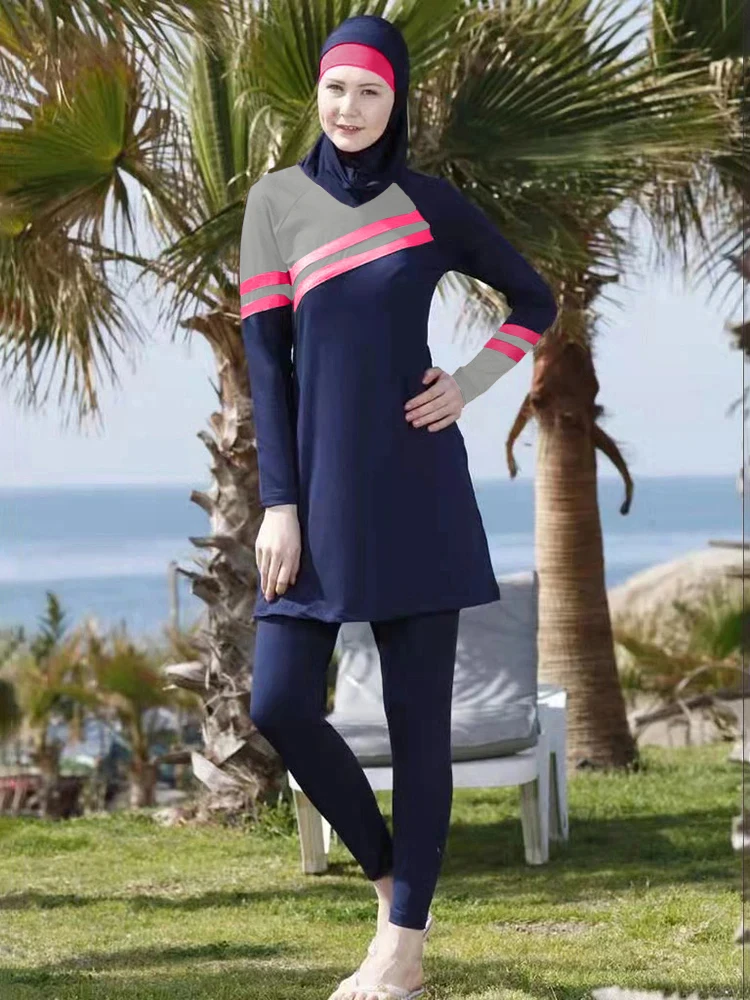 Pakaian Renang Muslim Hijab Baju Renang Sederhana Wanita Penutup Up Pakaian Renang Lengan Panjang Burkini Hijab untuk Wanita Islami Pakaian Renang