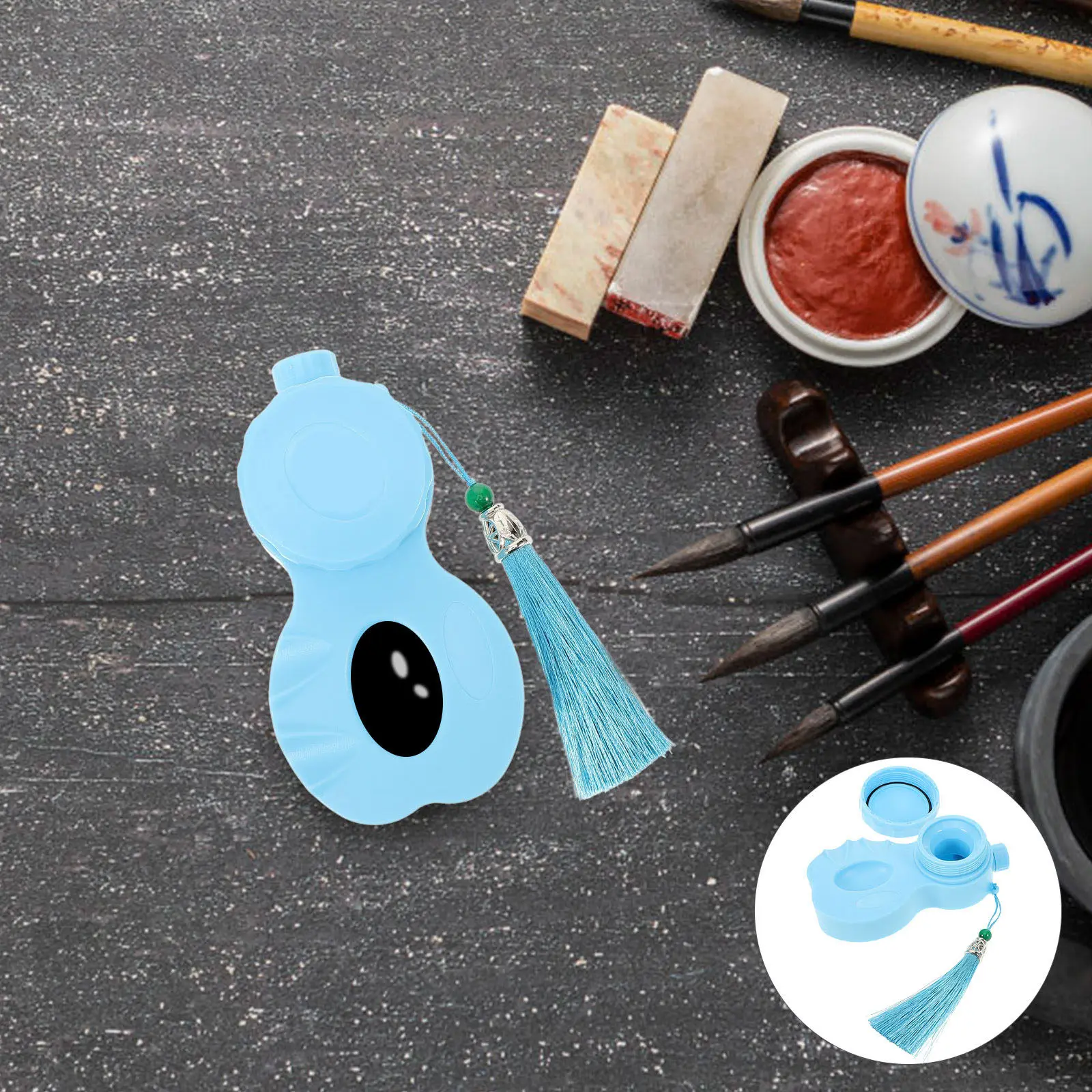 Portable Inkstone Calligraphy Set Sky-blue Travel Watercolor Palette Waterproof Painting Stationery Student Friendly Smooth Edge