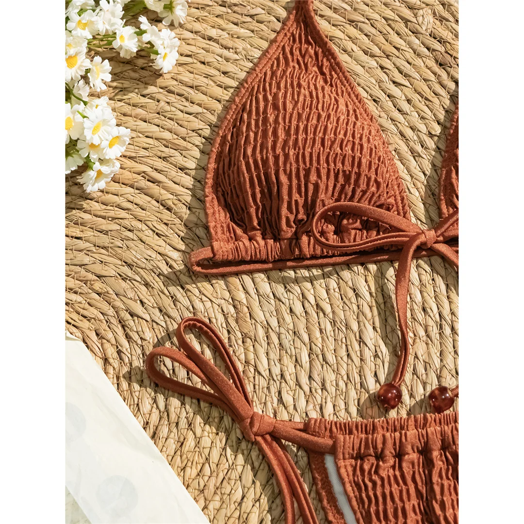 Sexy, geraffter, geraffter Neckholder-Bikini, Damen-Badeanzug, zweiteiliges Bikini-Set, Damen-Badeanzug mit Trägern, Badebekleidung, Badeanzug, Schwimmanzug V7631 – Detail 10