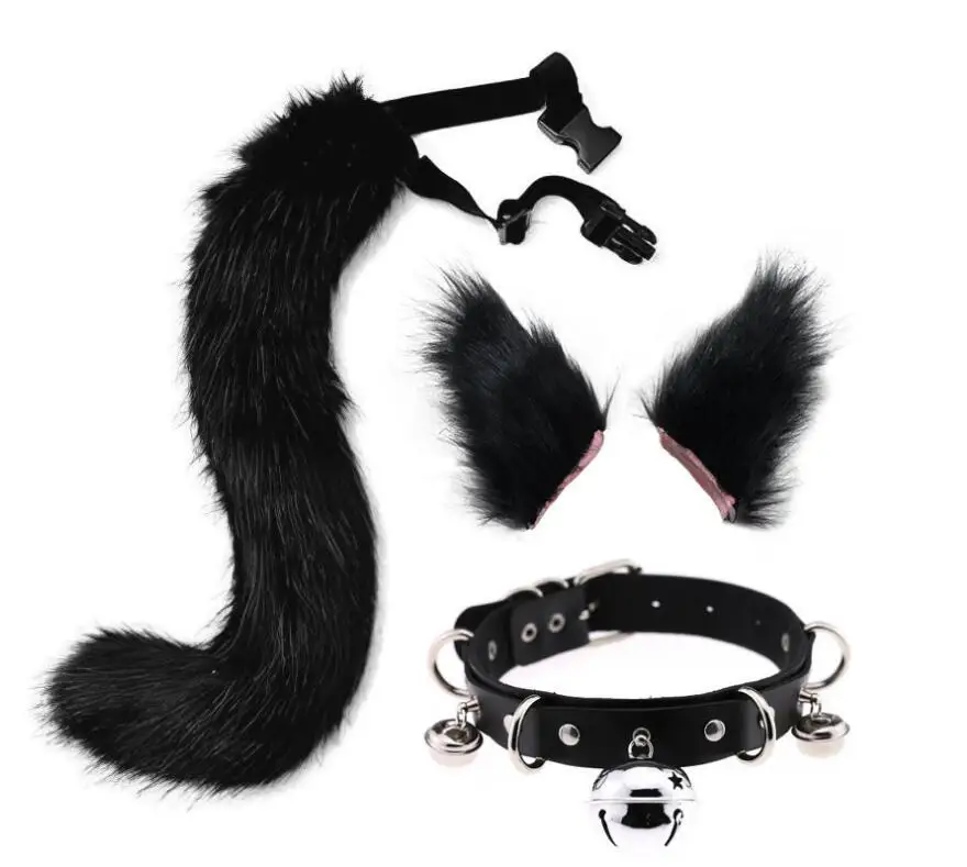 Cute Cat Tail Halloween Party Cosplay Tail Ears Personalized Bell Neck Collar Suitable for Stage Performances Nightclub Party