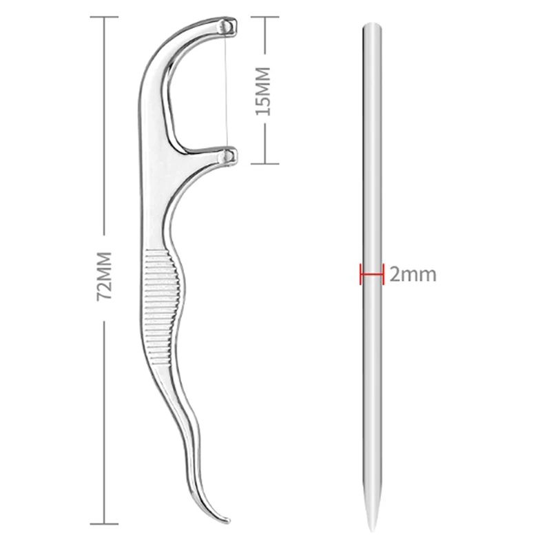 Palito de aço inoxidável com caixa, fio dental, reutilizável, suporte do fio dental, 1 conjunto